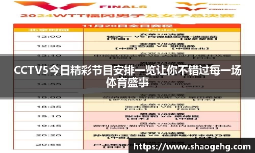 CCTV5今日精彩节目安排一览让你不错过每一场体育盛事